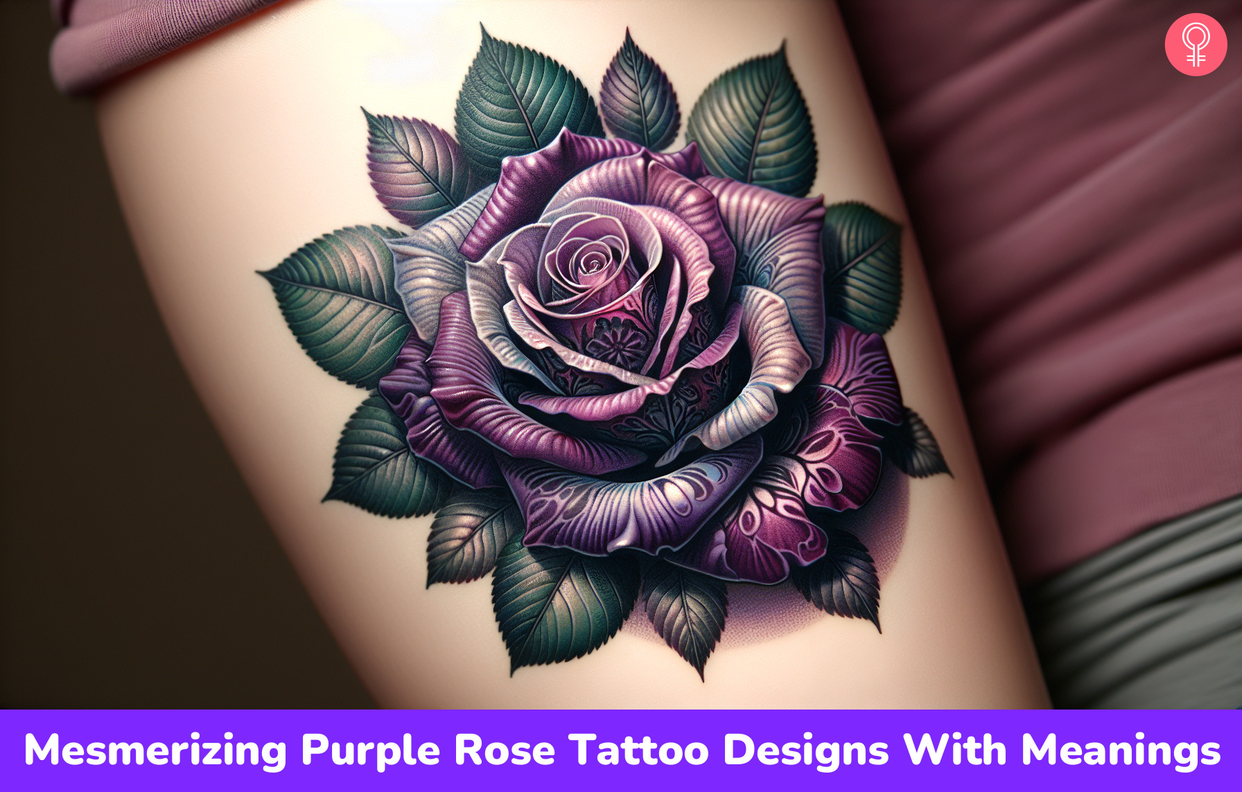 Micro-realistic style purple rose tattoo located on the